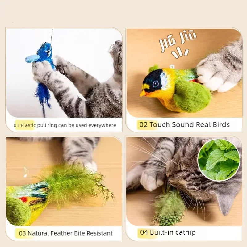 Simulation Bird Interactive Cat Toys Electric Sounding Birds Cat Chew Bite Plush Toys Cat Supplies
